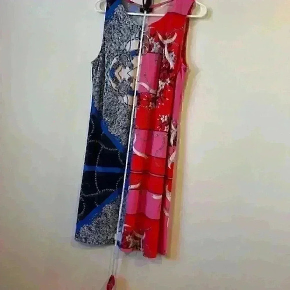 MSK Sleeveless Baroque Print 3-Ring Dress. Blue/Coral/Red Abstract Size Medium - Picture 7 of 12